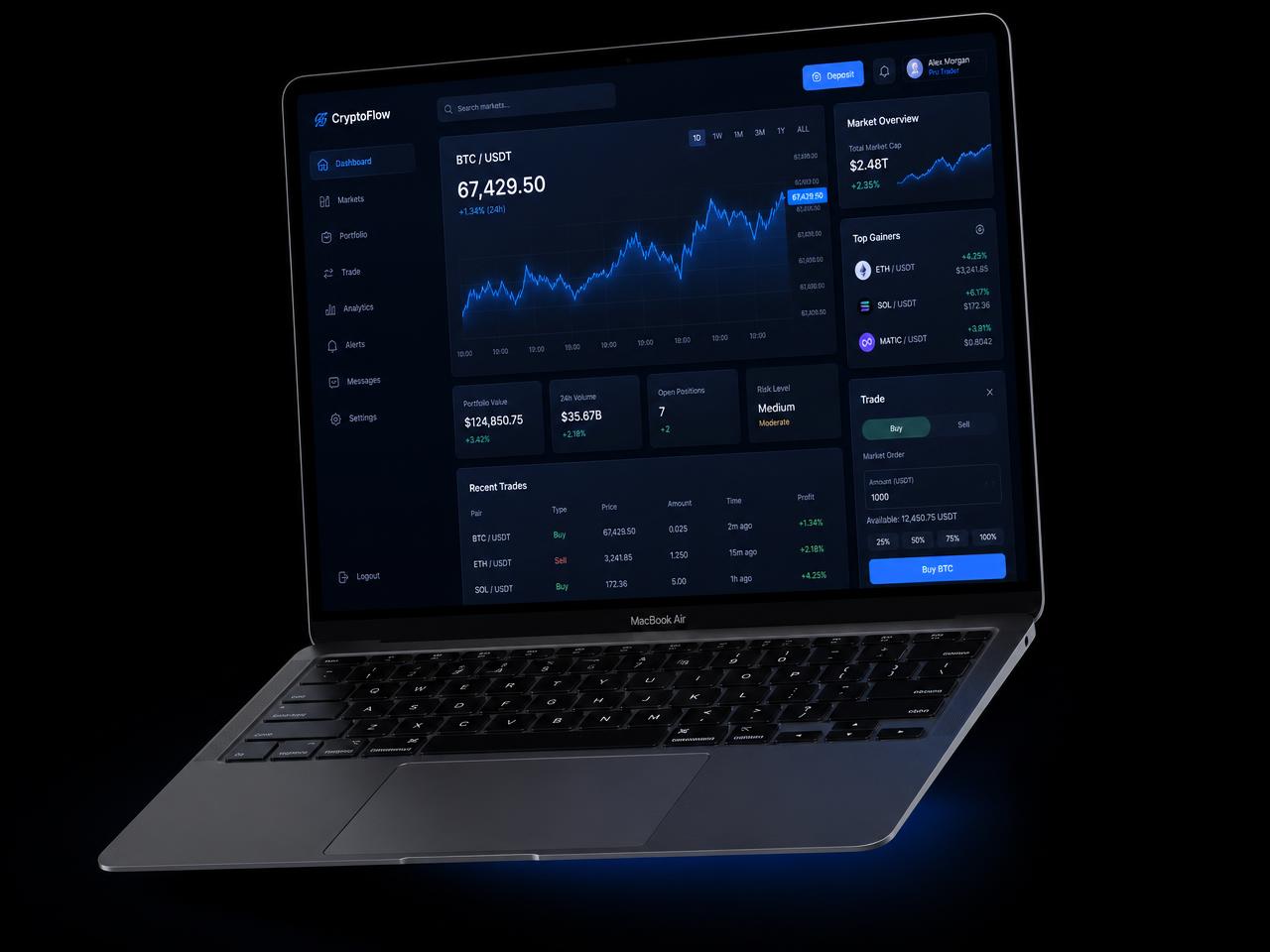 Mockup du site CryptoFlow réalisé par YM Digital